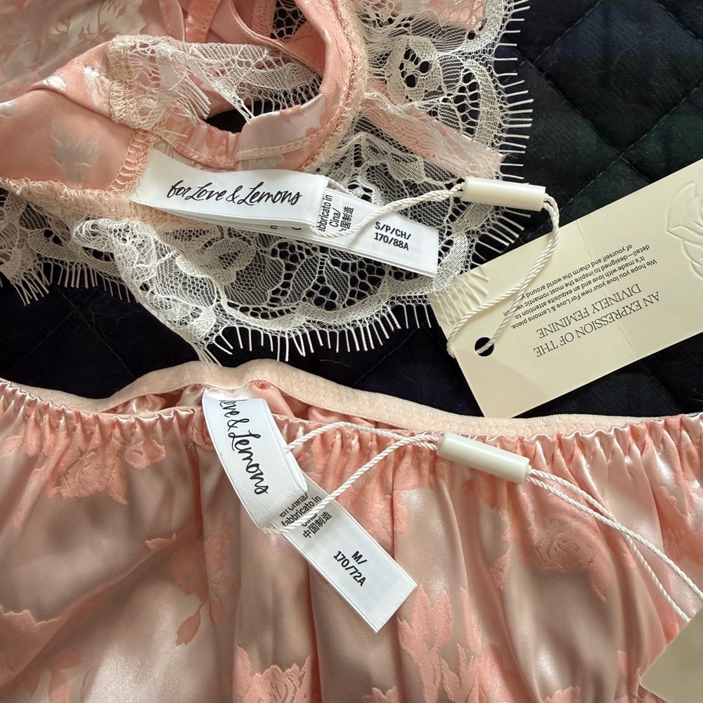 For Love And Lemons Satin Lace Bralette & Ruffled Panty - Blush Pink - Picture 2 of 3